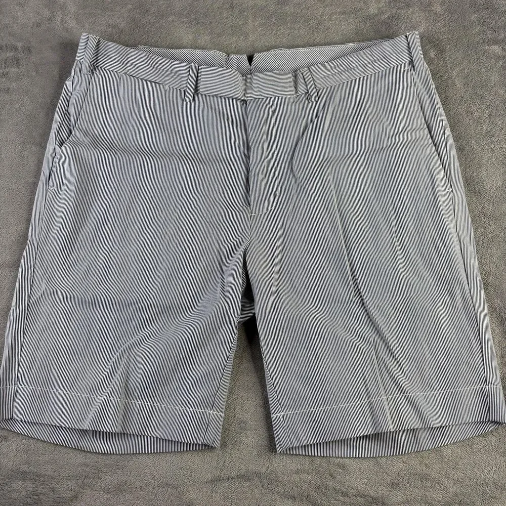 Polo Ralph Lauren Shorts Mens 33 Blue‎ White Seersucker Stripe Cotton Chino Golf